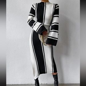 Black and White Color Block Sweater Dress